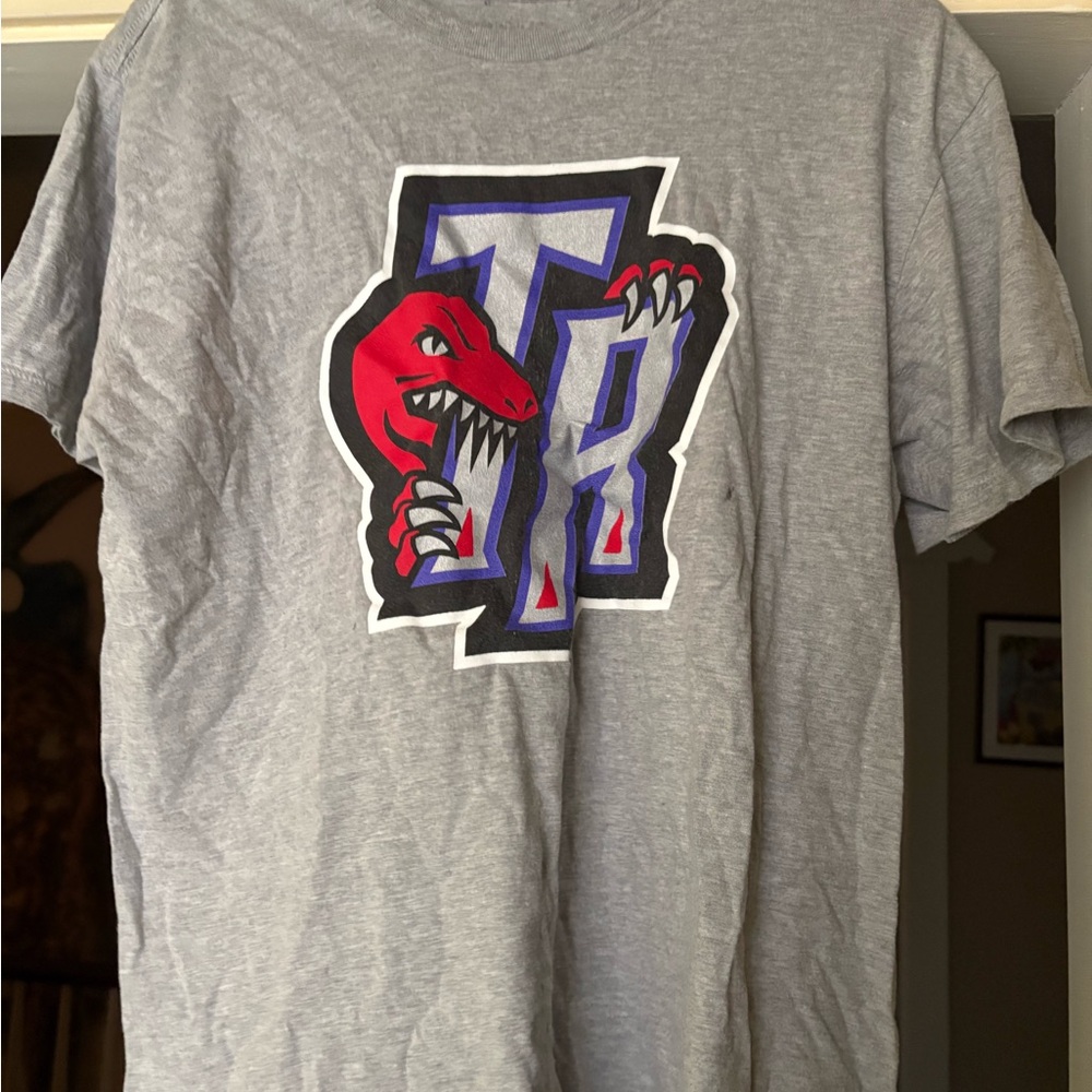Mitchell & Ness Gray and Red Toronto RaptorsShort Sleeve Tee with Graphic Design